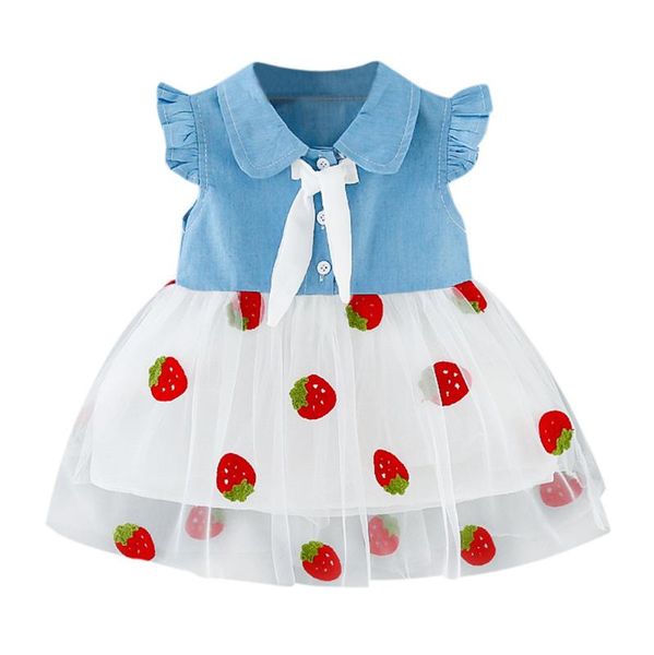 

new fashion sleeveless dress for girls toddler baby girls sleeve bowknot denim splice heart tulle princess summer dress #25, Red;yellow