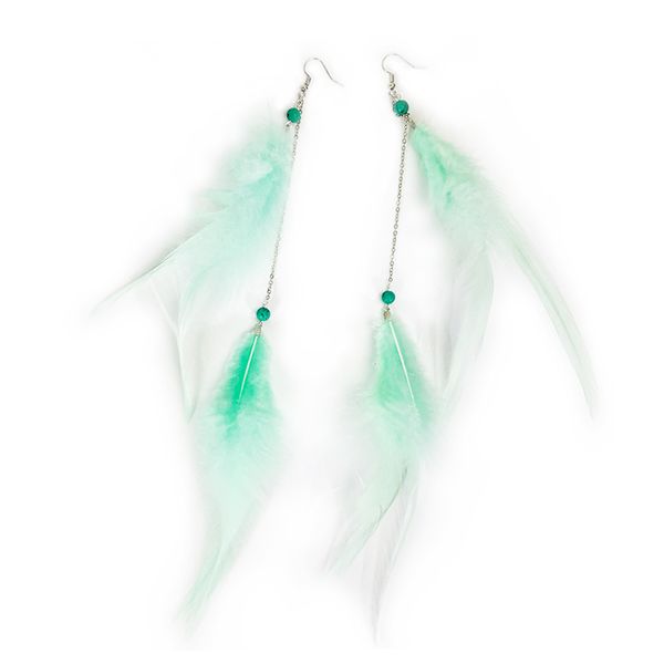 

настраиваемый новый большой длинный элегантный перо серьги природа камень бусины кожа кисточкой серьги мода ювелирные изделия женские аксесс, Silver