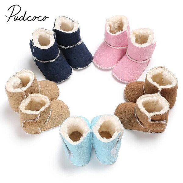 

2019 brand baby girls boys snow boots winter warm soft babt shoes anti-slip candy color plush prewalk booties 0-18m, Black;grey