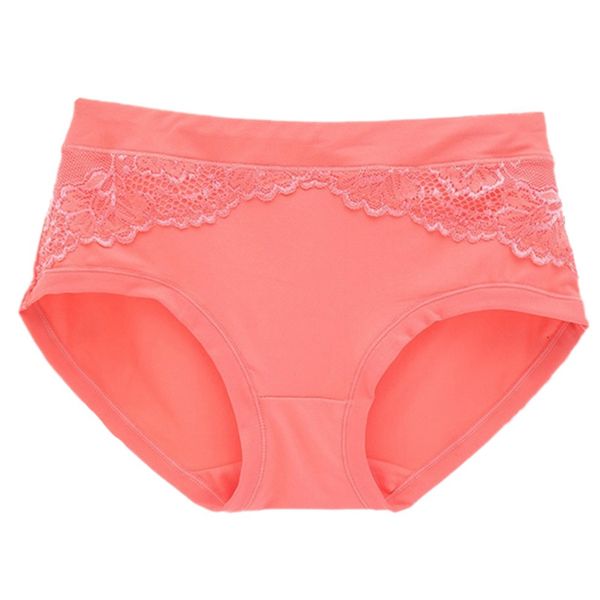 

women briefs comfortable breathable mid-rise panties women lace ultra-thin solid color panties underwear 7 colors, Black;pink