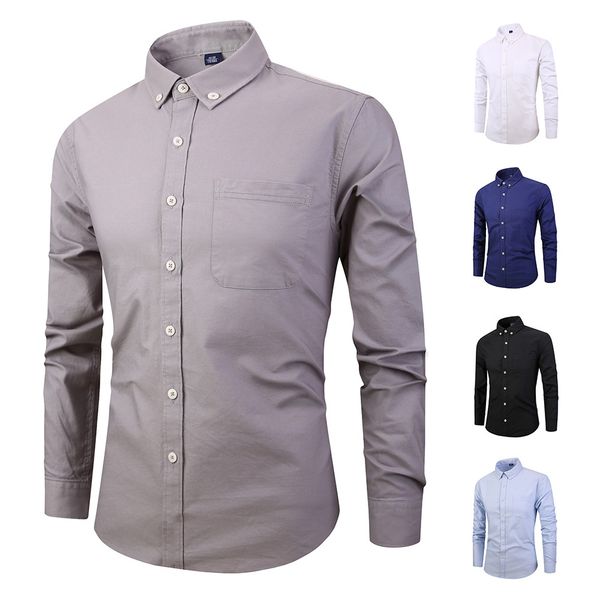 

fashion men's style solid color slim fit button turndown collar long sleeves shirt casual comfortable shirt blouses shirt#d, White;black