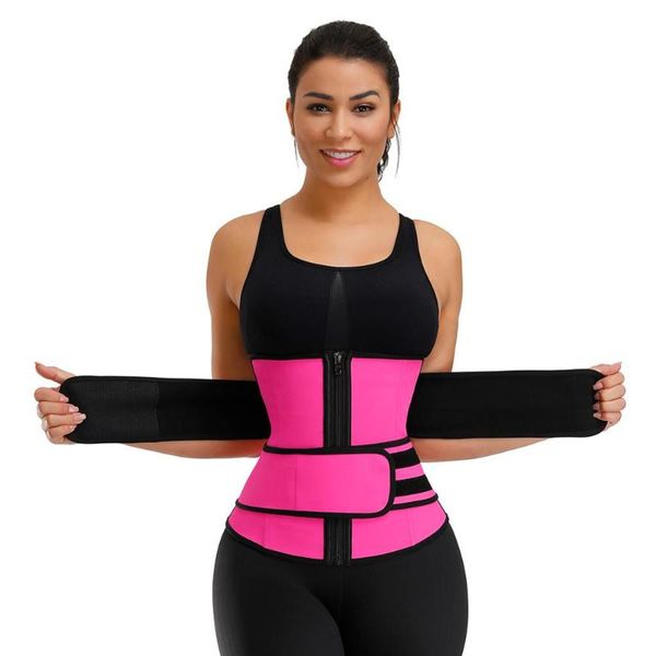 

double belt 100% latex waist trainer body shapers fitness waist trainer zipper shapewear slimming belt fajas colombianas, Black;gray