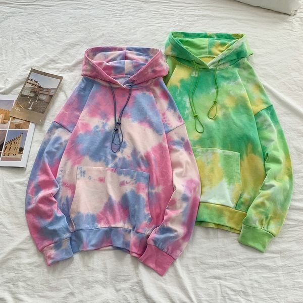

mens hoodies hooded sweatshirt womens hoodies tie dyeing pink green fashion casual street clothing large size s-2xl, Black