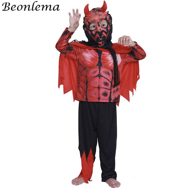 

beonlema halloween demon cosplay disfraze for kids party games boys fancy clothes devil role play plus size scary red costumes, Black;red