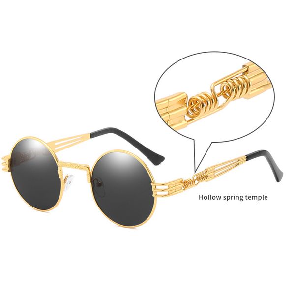 

2019 new round steampunk sunglasses men women fashion metal glasses brand design vintage sunglasses uv400 gafas, White;black