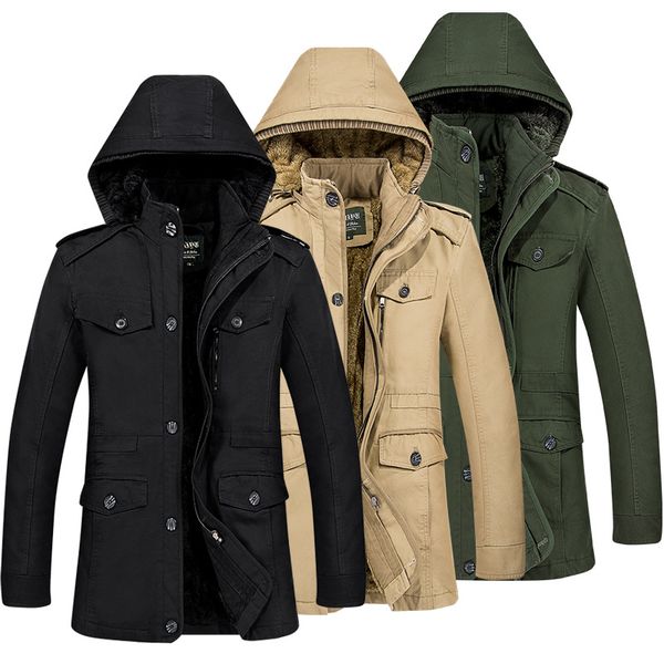 

winter new men's windbreaker casual business hooded jacket plus size plus velvet long windbreaker cotton plus velvet men's jacket, Black;brown