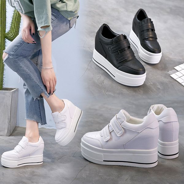 

fashion summer breathable ladies thick sole trainers wedges women mesh high platform shoes height increasing sneakers, Black;white