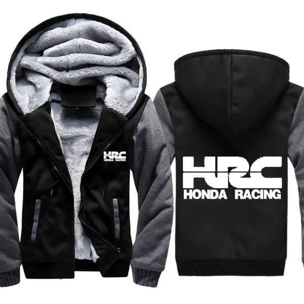 

hoodies men hrc race motorcycle car logo print jacket thicken hoodie mens winter warm fleece cotton zipper raglan coat jacket, Black