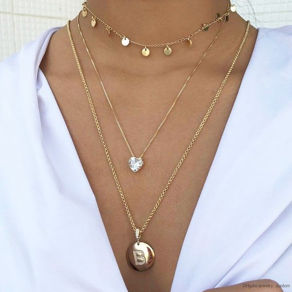 

Multi-layer Vintage Necklace Round Zircon Love Heart Pendant Female Necklace Combination Fashion Street Beat New Style