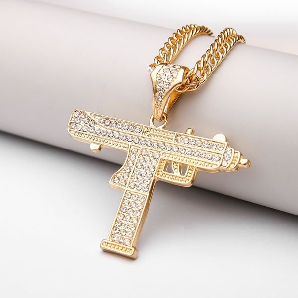 

cuban link chains wu yifan machine gun pistol hip-hop necklace fashionable man submachine gun pendant accessories, Silver