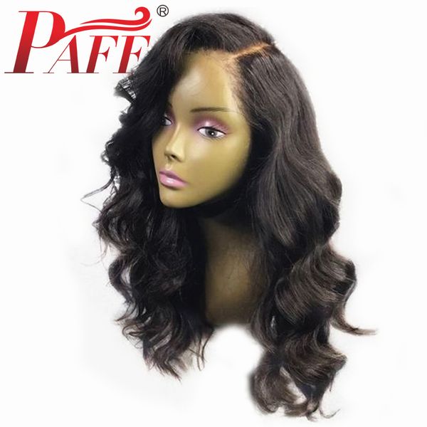 

paff natural wave lace front human hair wig remy brazilian hair side part natural color with baby hair, Black;brown