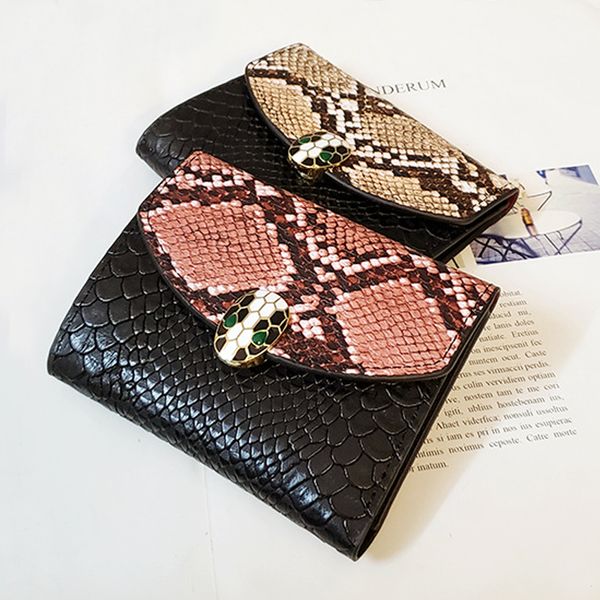 

women's vintage splicing wallet alligator bag retro korean short style multi-card case ladies serpenti purses money bag credit card hol, Red;black