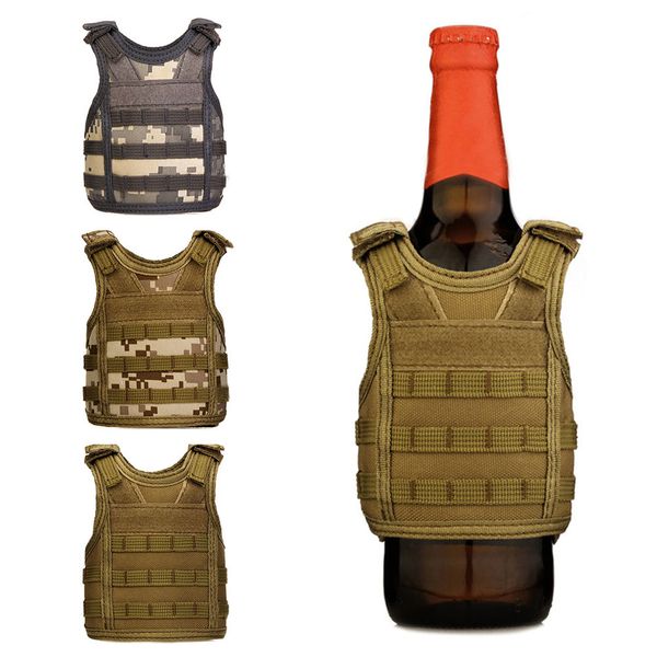 

outdoor and indoor unique drink cover durable tactical design beer bottle mini vest adjustable bar camping accessory, Gray;blue