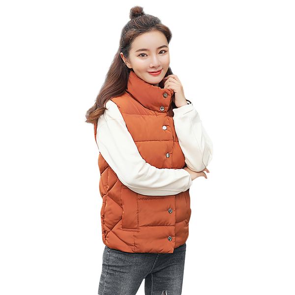

women fashion outerwear sleeveless hooded button slim short jackets cotton-padded solid ladies streetwear casual warm coats, Black;white