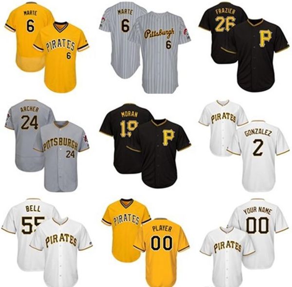 

pittsburgh custom mensbaseball jerseys knit jersey josh bell starling marte adam frazier chris archer colin moran erik gonzalez, Black