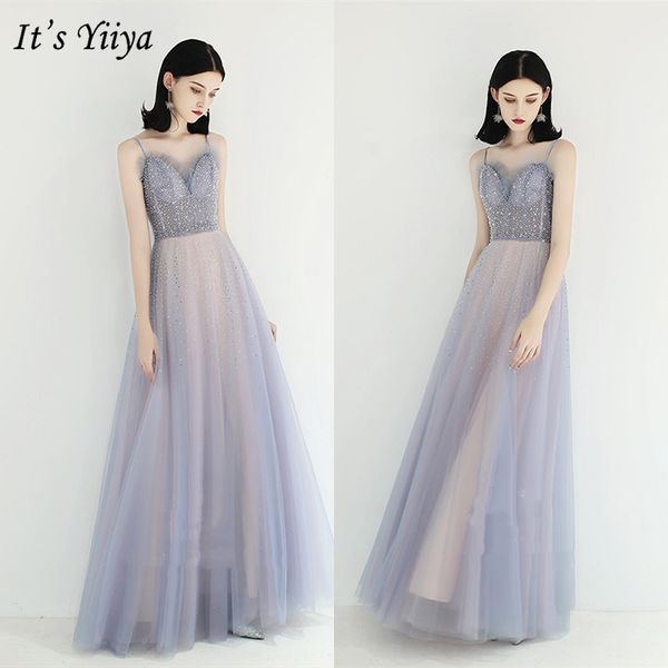 

it's yiiya evening dress 2019 sleeveless spaghetti strap a-line party long dresses crystal elegant lace up formal dresses e972, White;black
