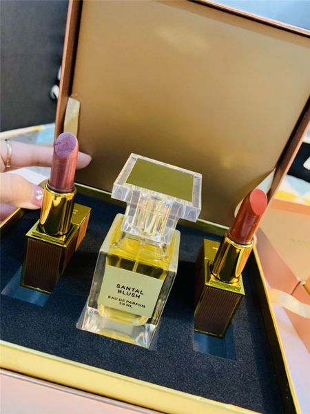 

dhl highend brand selling gift box 50ml perfume 3g lipstick 3 pcs set for girl friend good gifts fast shipping