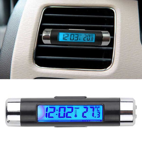 

portable 2in1 car digital lcd clock & temperature display electronic clock thermometer k01 automotive blue backlight with clip