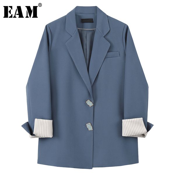 

eam] women gray striped split joint leisure blazer new lapel long sleeve loose fit jacket fashion spring autumn 2020 1x217, White;black