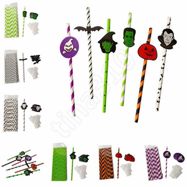 

halloween paper straws disposable pumpkin ghost cartoon straw stripe paper sucker for halloween decoration drinking cocktai tool t1i1613