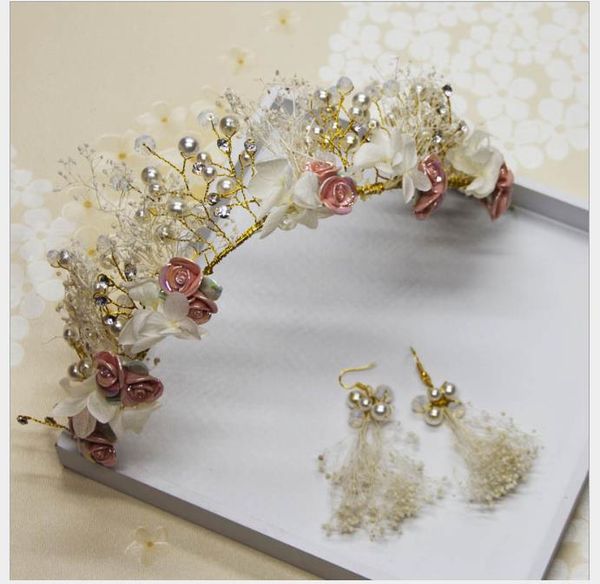 

the bride sennu is a star-studded immortal flower bride's headdress, wreath and wedding dress headdress, Slivery;golden