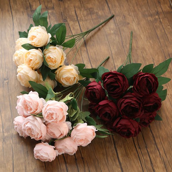 

artificial bouquet 10 head peony artificial flowers western roses wedding decoration peony fake flowers bride holding