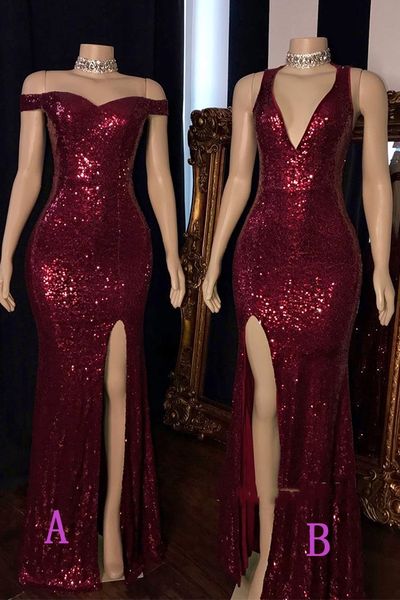 

dark red mermaid prom dresses robes de soirÃ©e Ã©lÃ©gantes sparkling sequin evening gowns with split cocktail party long formal dress, Black