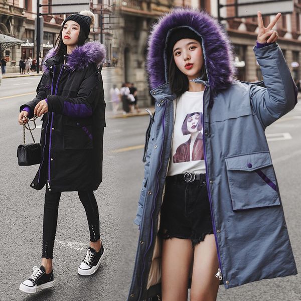 

buy door new cotton wadded coat female in han edition thickening heavy hair brought large shipyards long loose winter clothing, Black