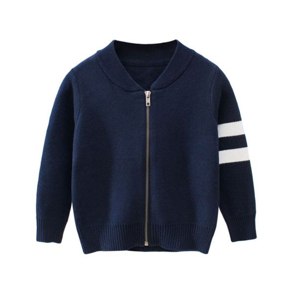 

cysincos kids striped sweater children autumn winter knitted cardigan sweater baseball coat toddler jacket outerwear clothes, Blue