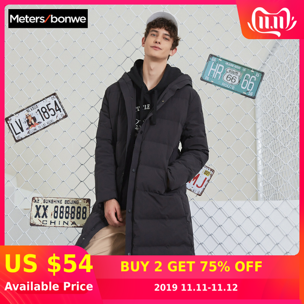

metersbonwe 2019 new down winter jackets long thick winter down coat men solid colour fashion overcoat outerwear warm 229323, Black