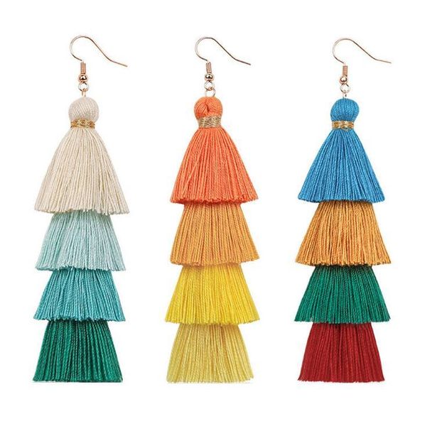 

promotional price long tassel boho bohemia drop dangle earrings ethnic style fringed stacked for ethnic women jewelry femme wedding gifts, Golden