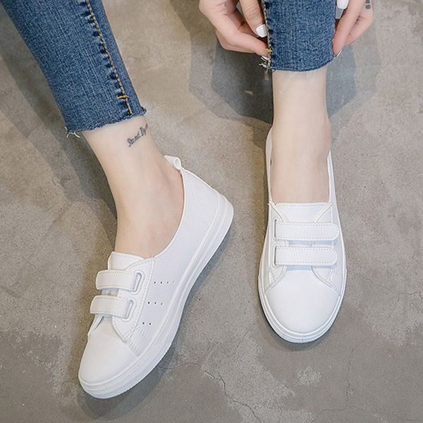 

autumn women flat vulcanized shoes white female embroider shallow comfort hook loop walking breathable woman casual shoes new, Black