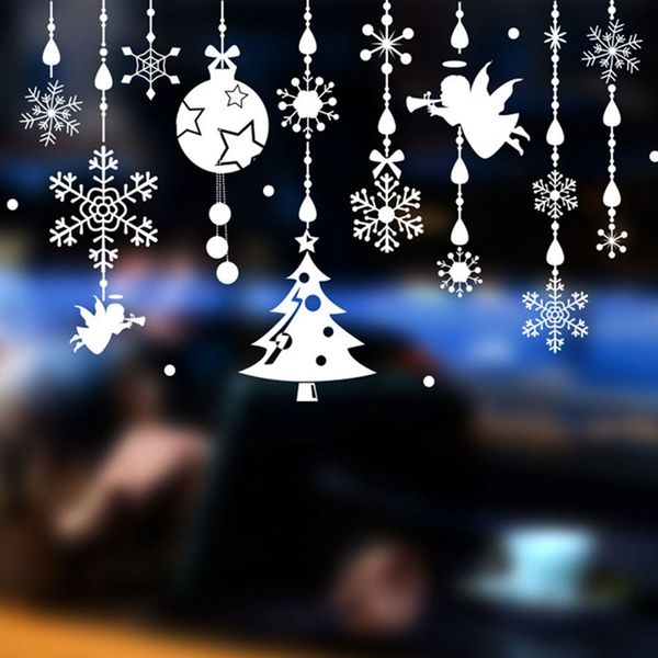 

1 pcs merry christmas tree snowman christmas new year shop window wall sticker white red decorations snowflake party