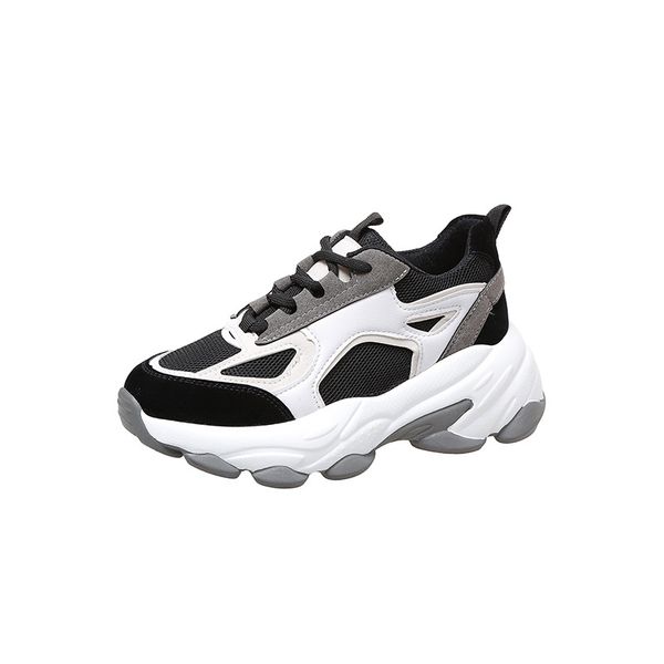 

пары тот же цвет контрастная строчка старые туфли женщины 2020 весна новая корейская версия маффин толстые кроссовки, Black