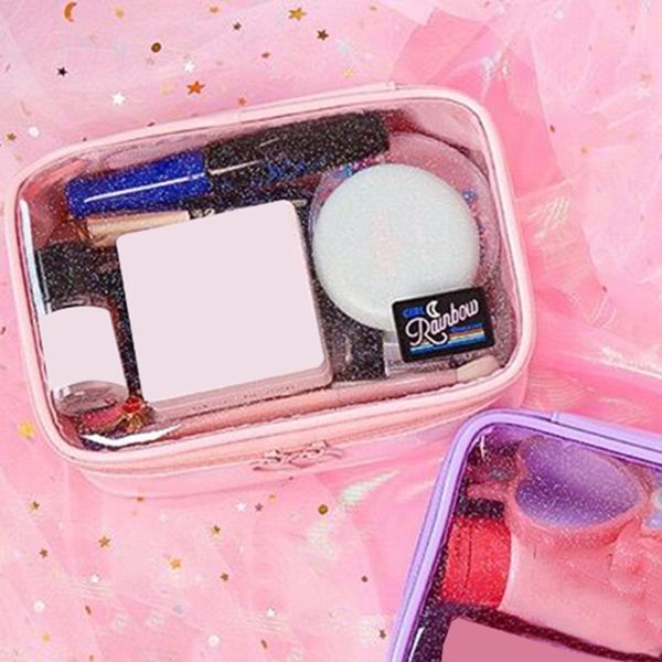 

transparent moon rainbow cosmetic case pvc storage bag waterproof girls large capacity make up bag women