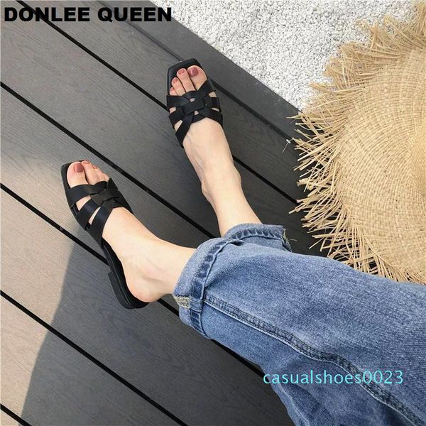 

donlee women brand slippers summer slides open toe flat casual shoes leisure sandal female beach flip flops big size 41 c23, Black