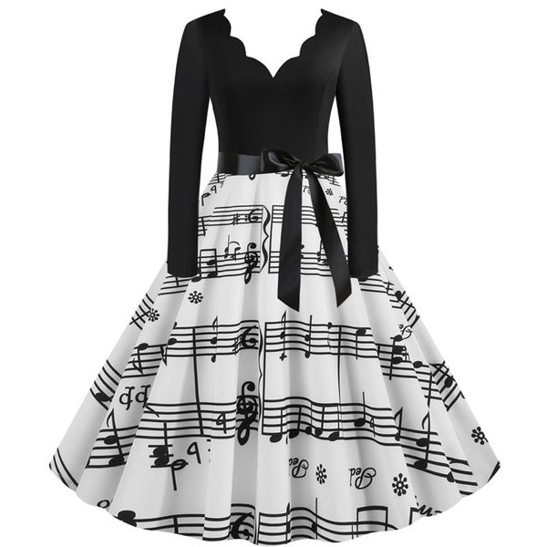 

designer print womens party dresses v neck vintage dresses notes plaid print dresses women clothes, White;black