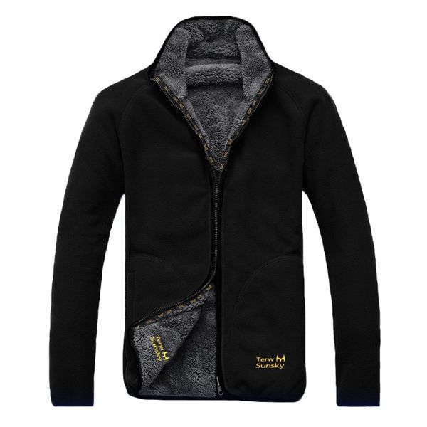 

winter warm polar coral fleece men's jacket snowimage windproof thick thermal reversible coat male plus size outerwear clothes, Black;brown