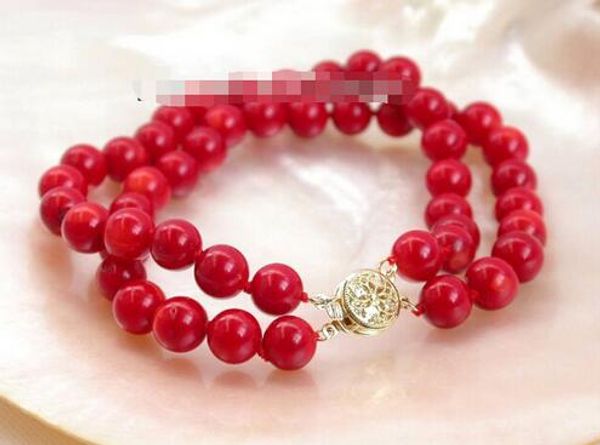 

hermoso 2row naturaleza coral rojo pulsera brazalete, Black