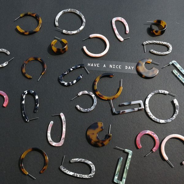 

igu japanese korean geometric acetate earrings multi color harajuku acetic acid earrings summer leopard hoop e363, Golden;silver