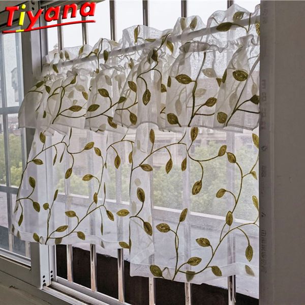 

leaves embroidered romantic half curtain 1psc 100*55 short curtain white embroidery lace tulle for bay window dl-wp072#3