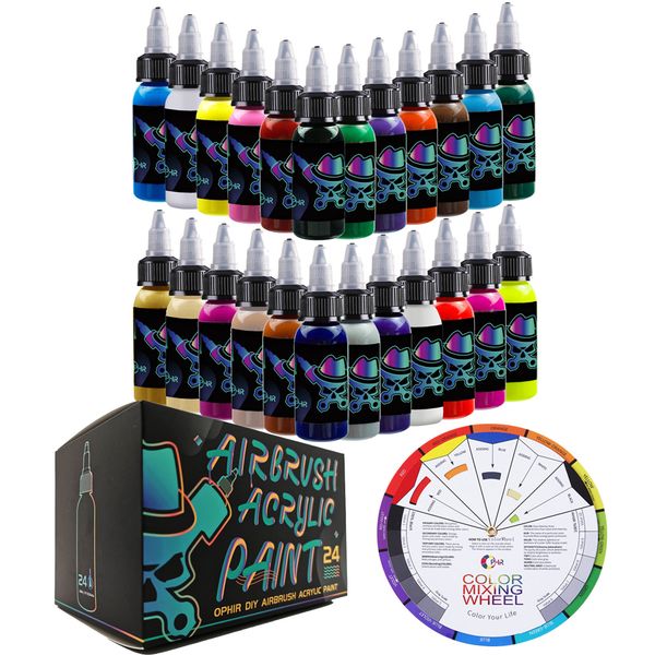 

ophir airbrush acrylic paint 24 colors airbrush diy paint for model shoes leather painting diy pigment ink ta005(1-24