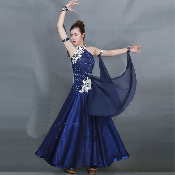 

selling modern dance dresses for ladies royal blue color fabric fashions women performance standard ballroom costumes, Black;red