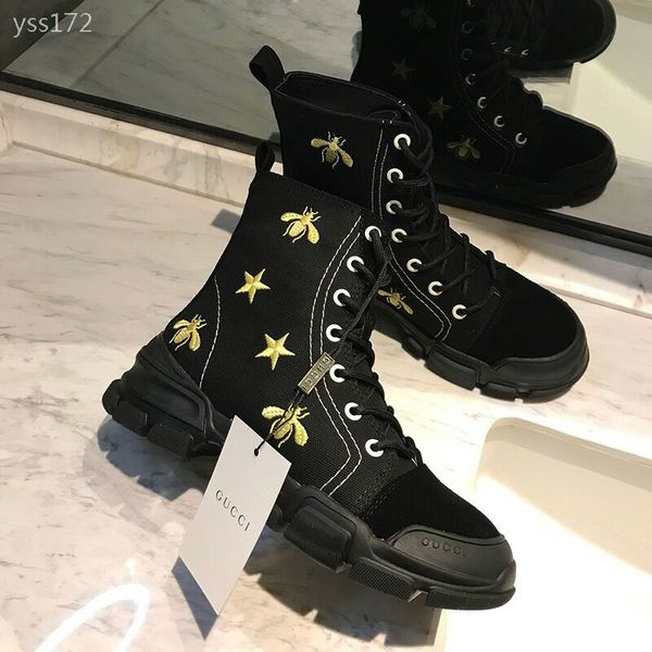 

casual martin boots lace-up female british wind 2020 new autumn tide canvas thick bottom winter small boots original packaging, Black