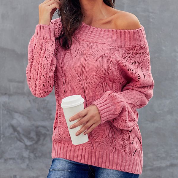 

casual women knitted sweater polyester home off shoulder loose warm party shopping dating autumn winter long sleeve hollowed out, White;black