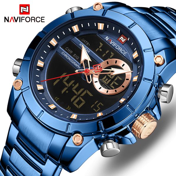 

naviforce 9163 men watch quartz male clock sport watch waterproof full steel men wristwatch reloj hombre, Slivery;brown