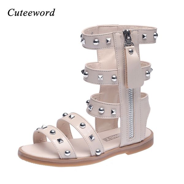 

2020 new summer children's shoes girls sandals fashion rivet roman shoes open toe leather girls princess shoes kids sandals t200427, Black;red
