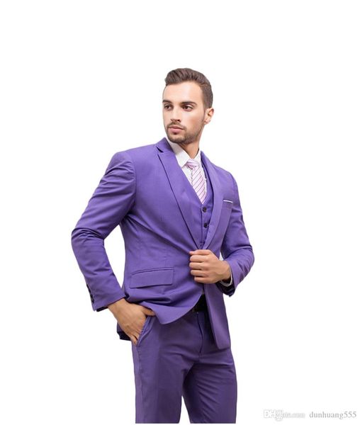 

notched collar one button 3 pieces suits jacket and pants and vest custom made romantic purple men suits, White;black