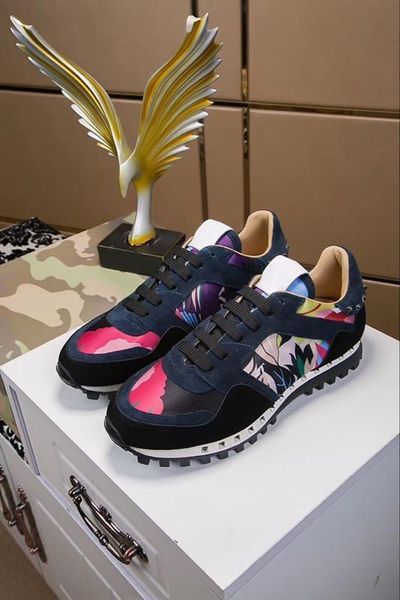 

men and women designer casual shoes camouflage studded shoes combo stars rock runner metallic rock stud women men star studded shoes 073, Black