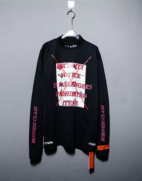 

HERON PRESTON High Collar T-Shirts Men Letter Printed Long Sleeve Casual Loose Black Designer T-Shirts Tees